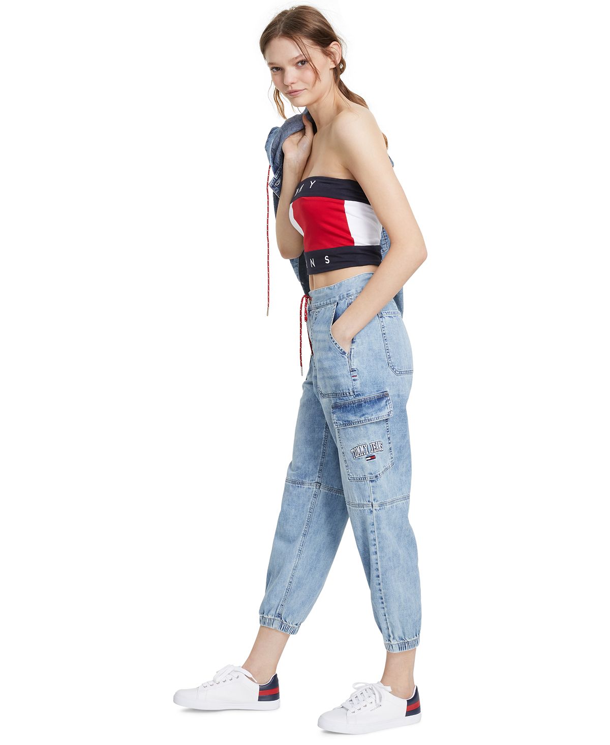 Tommy Jeans Women's Cotton Denim Cargo Joggers Blue Size 29