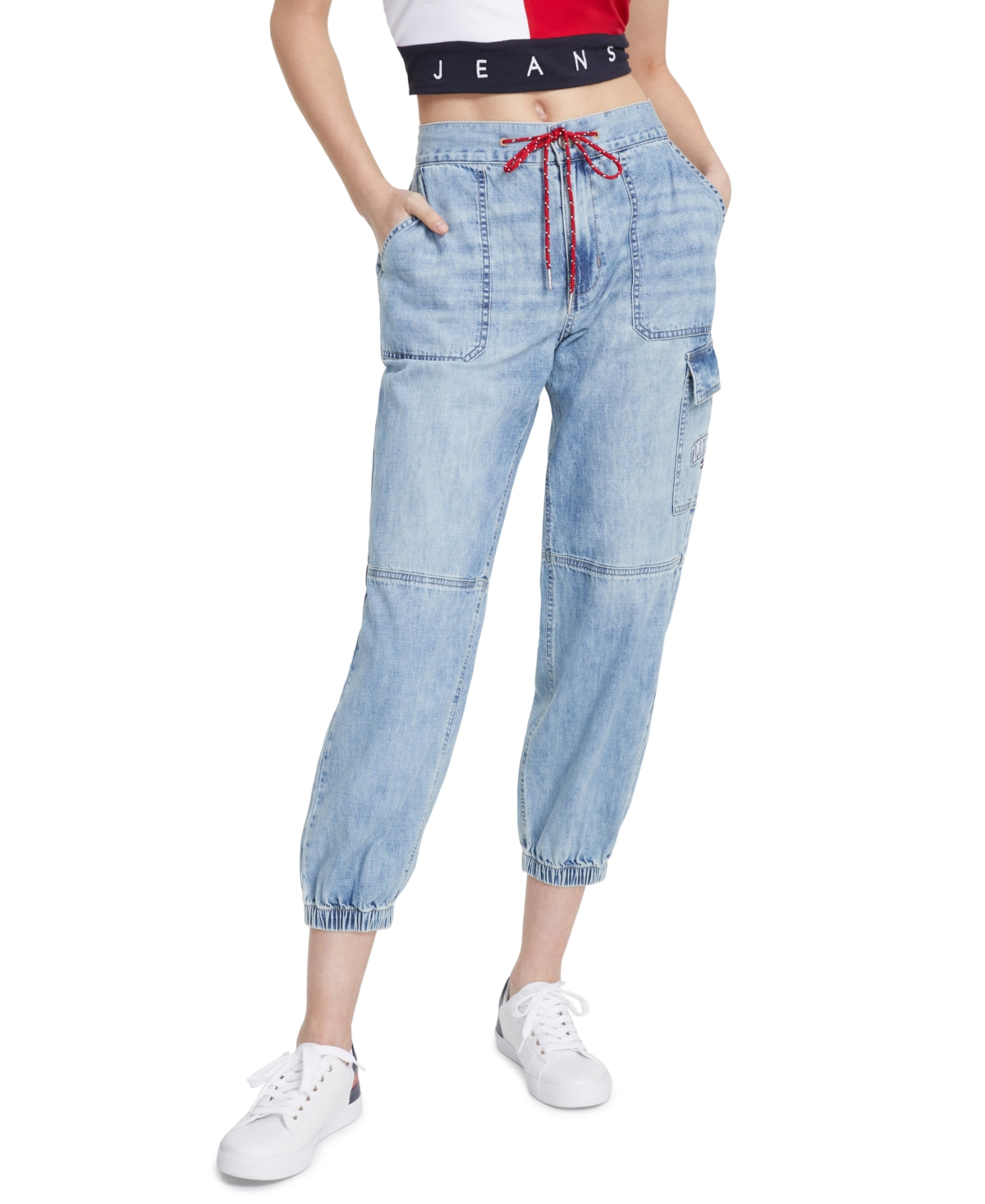 Tommy Jeans Women's Cotton Denim Cargo Joggers Blue Size 29
