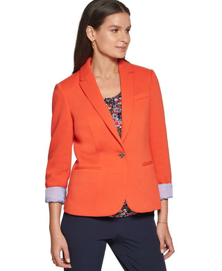 Tommy Hilfiger Women's Roll-Tab Piquba Blazer Orange Size 16