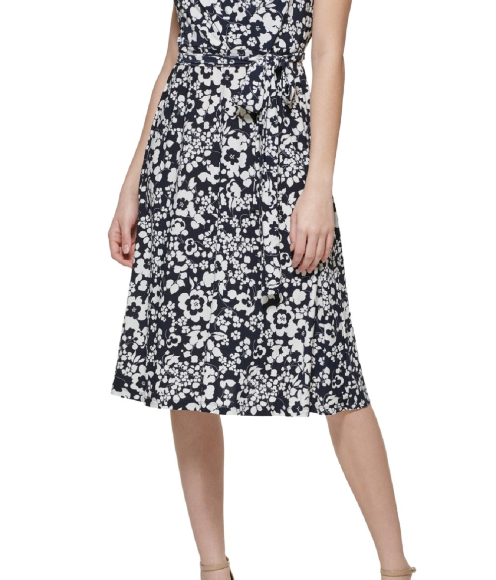 Tommy Hilfiger Women's Printed Faux Wrap Midi Dress Blue Size 14