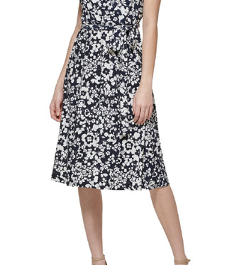 Tommy Hilfiger Women's Printed Faux Wrap Midi Dress Blue Size 14