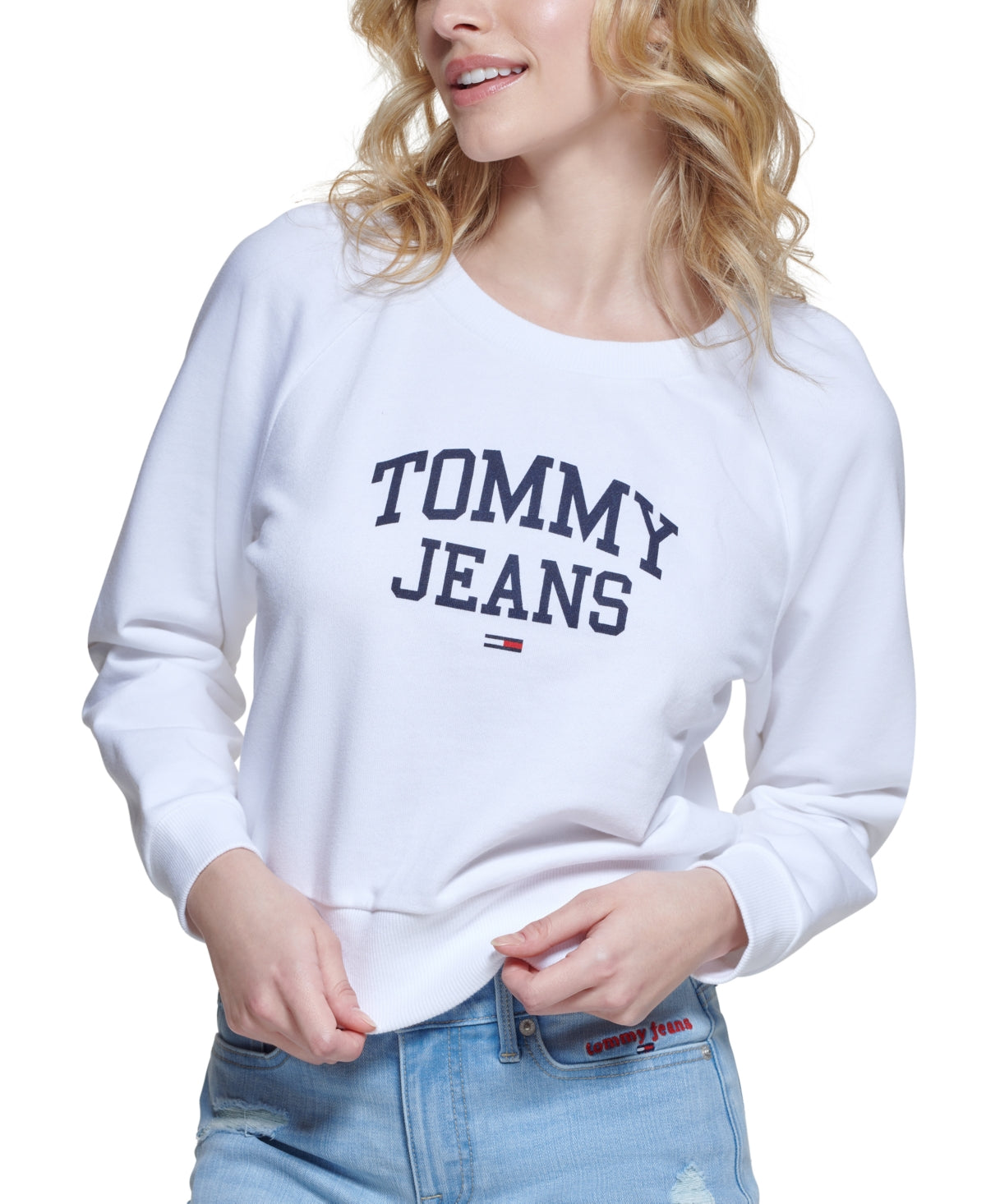Tommy Jeans Women's Cropped Logo Sweatshirt White Size Large