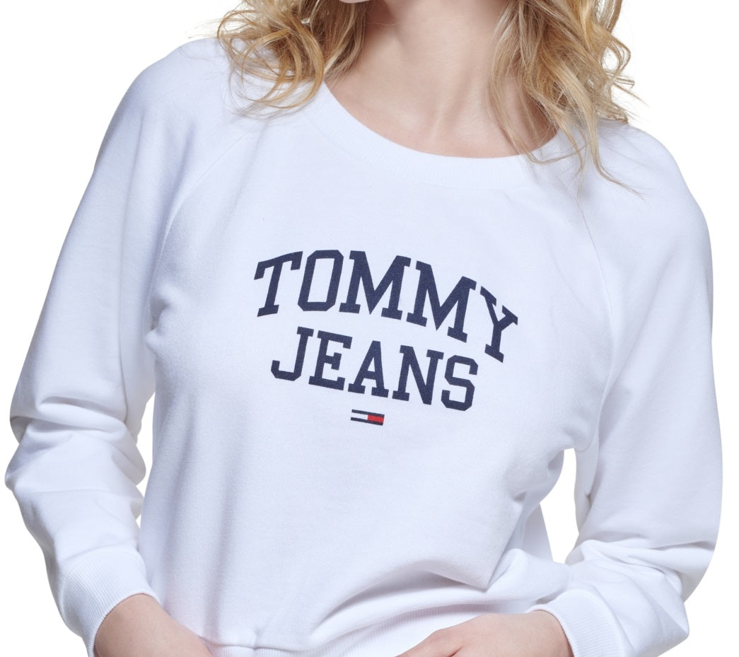 Tommy Jeans Women's Cropped Logo Sweatshirt White Size Large
