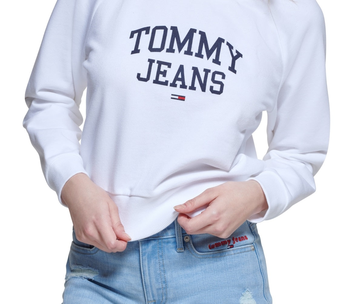 Tommy Jeans Women's Cropped Logo Sweatshirt White Size Large