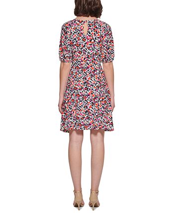 Tommy Hilfiger Women's Harbour Floral Fit & Flare Dress Pink Size 8Petite