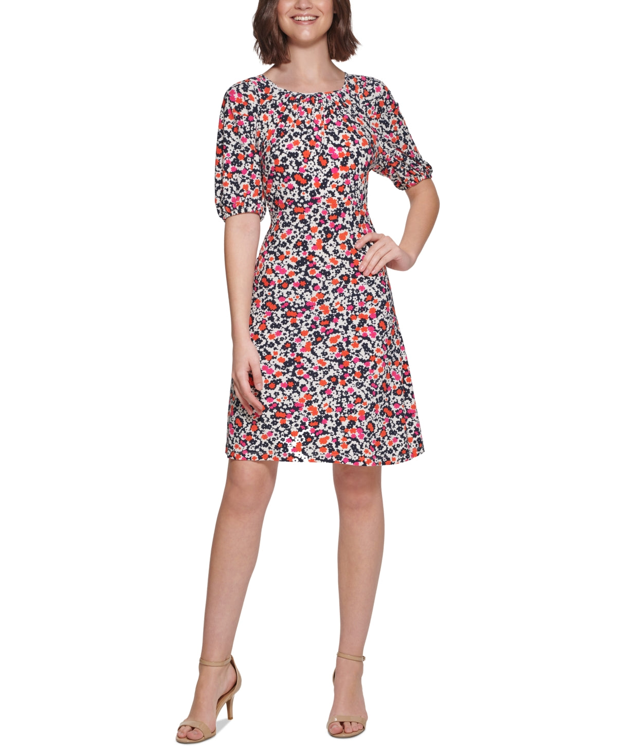 Tommy Hilfiger Women's Harbour Floral Fit & Flare Dress Pink Size 8Petite