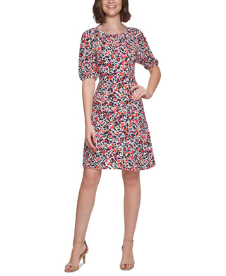 Tommy Hilfiger Women's Harbour Floral Fit & Flare Dress Pink Size 8Petite