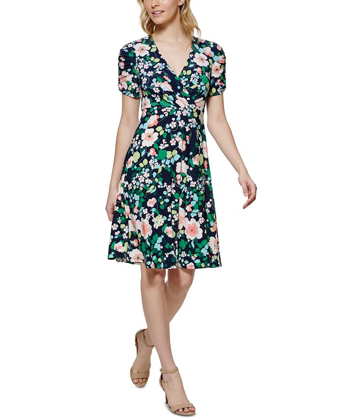 Tommy Hilfiger Women's Floral Print Fit & Flare Dress Blue Size 6Petite