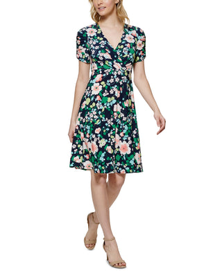 Tommy Hilfiger Women's Floral Print Fit & Flare Dress Blue Size 4Petite