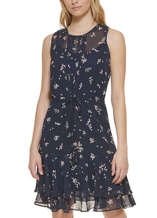 Tommy Hilfiger Women's Floral Print Fit & Flare Dress Blue Size 8Petite