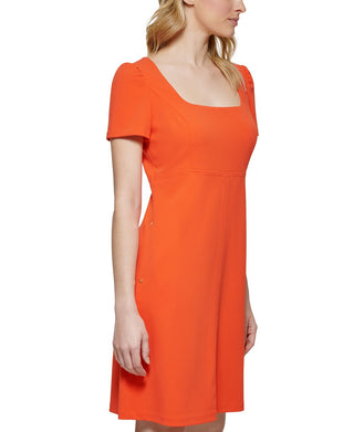 Tommy Hilfiger Women's Square Neck Fit & Flare Dress Red Size 4Petite