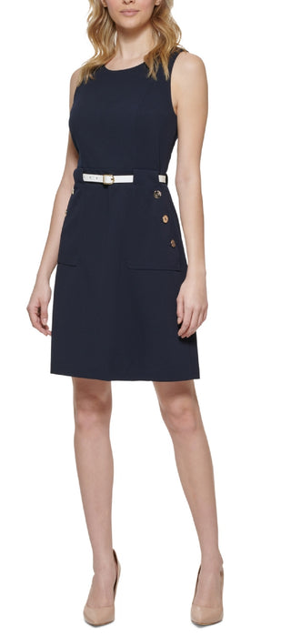 Tommy Hilfiger Women's Belted Sheath Dress Blue Size 10 Petite