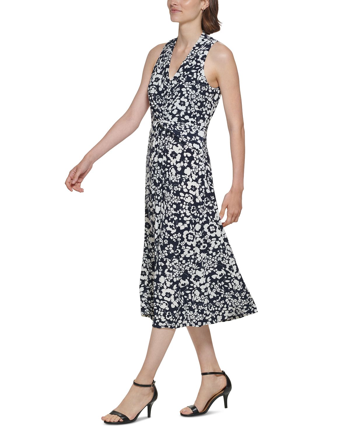 Tommy Hilfiger Women's Jersey Twist Front Midi Dress Blue Size 12