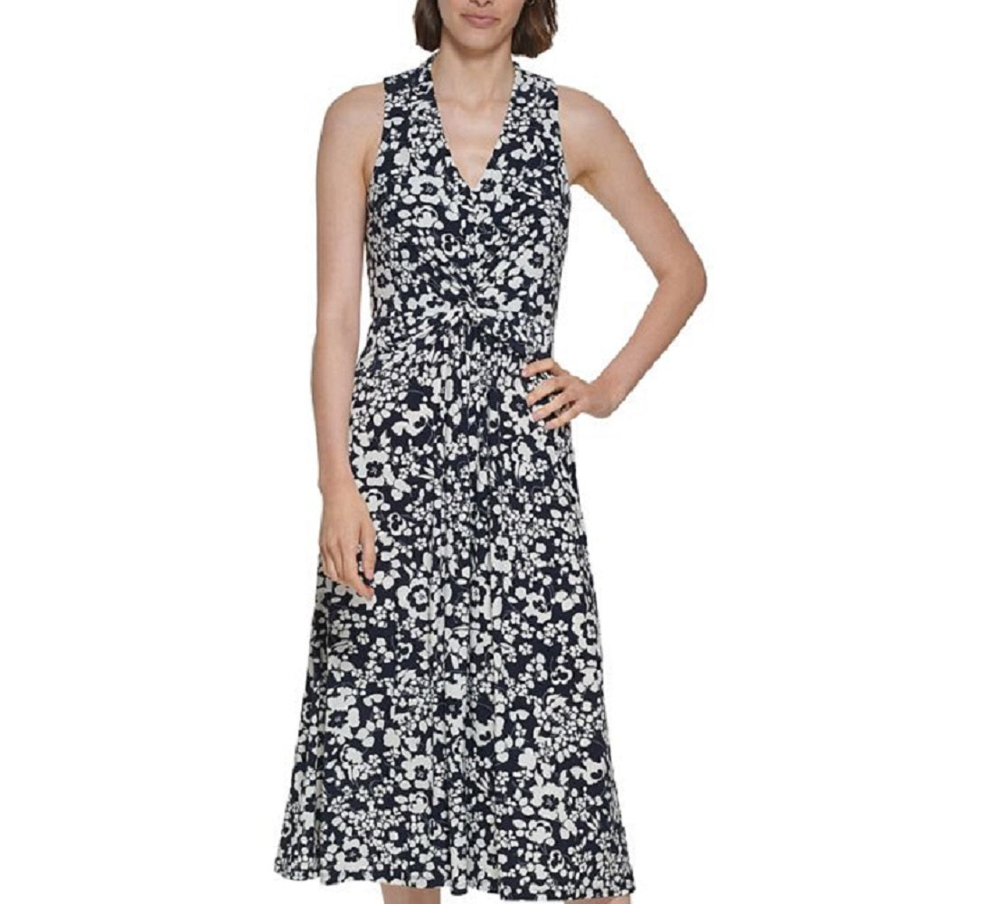 Tommy Hilfiger Women's Jersey Twist Front Midi Dress Blue Size 12