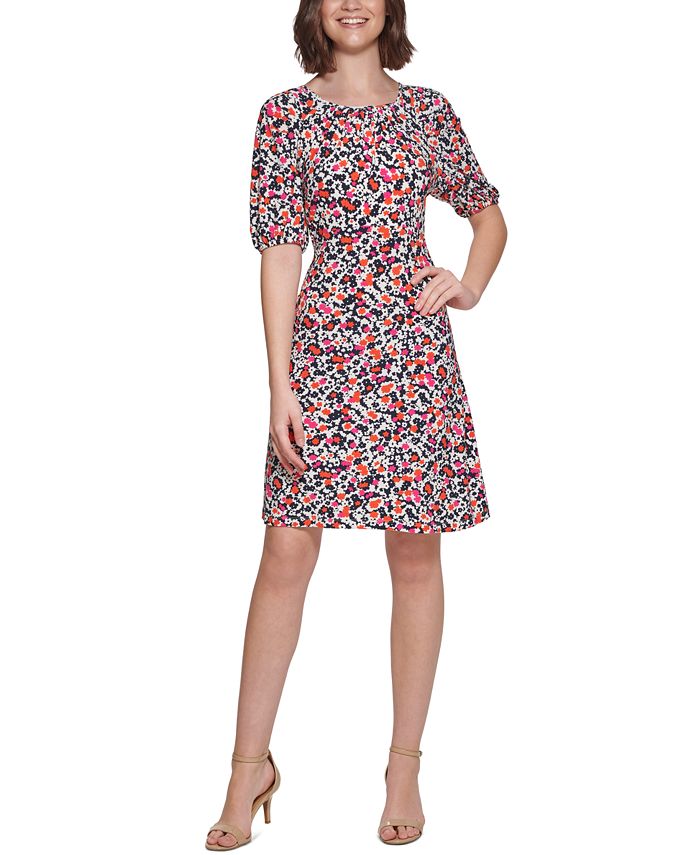tommy-hilfiger-womens-floral-print-fit-flare-dress-pink-size-10