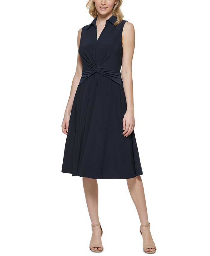 Tommy Hilfiger Women's Twist Front Midi Dress Blue Size 8
