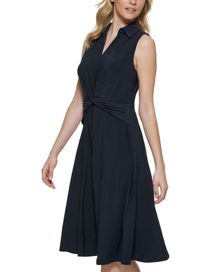 Tommy Hilfiger Women's Twist Front Midi Dress Blue Size 8