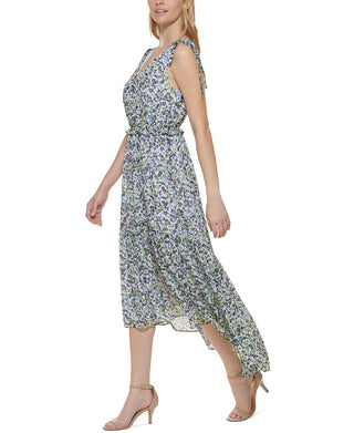 Tommy Hilfiger Women's Floral Prin High Low Maxi Dress Blue Size 6
