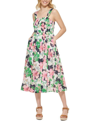 Tommy Hilfiger Women's Isla Floral Smocked Midi Dress White Size 8