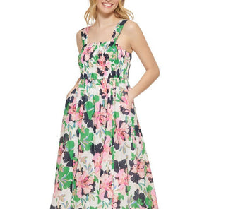Tommy Hilfiger Women's Isla Floral Smocked Midi Dress White Size 8