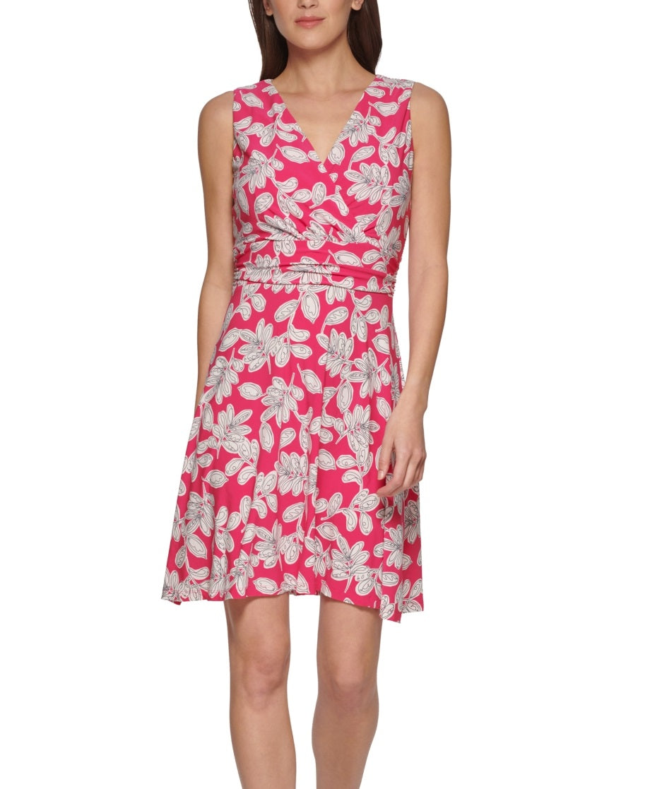 Tommy Hilfiger Women's Inkwell Printed Faux Wrap Dress Pink Size 14