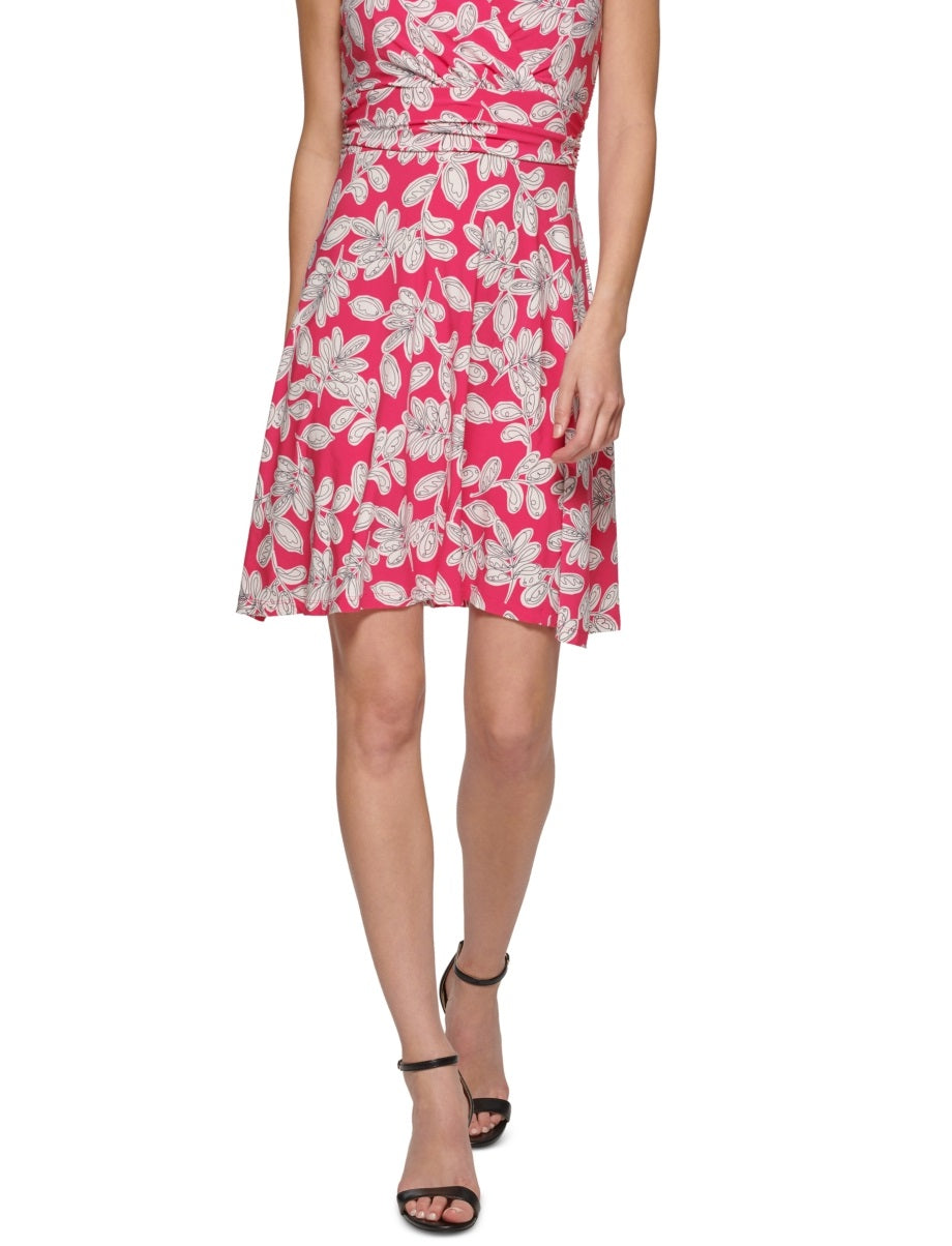 Tommy Hilfiger Women's Inkwell Printed Faux Wrap Dress Pink Size 14