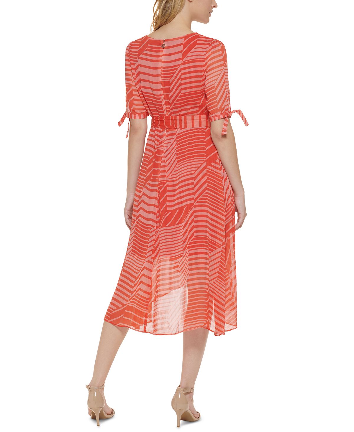 Tommy Hilfiger Women's Striped Faux Wrap Midi Dress Red Size 12