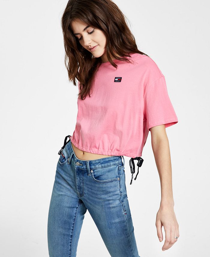 Tommy Jeans Women's Short Sleeve Cropped T-Shirt Pink Size Large