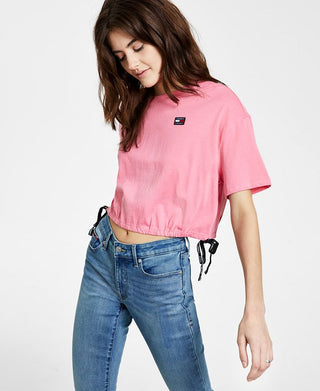 Tommy Jeans Women's Short Sleeve Cropped T-Shirt Pink Size Large