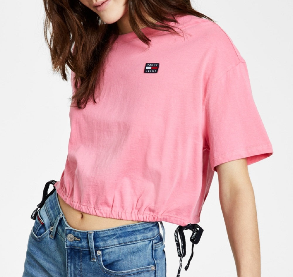 Tommy Jeans Women's Short Sleeve Cropped T-Shirt Pink Size Large