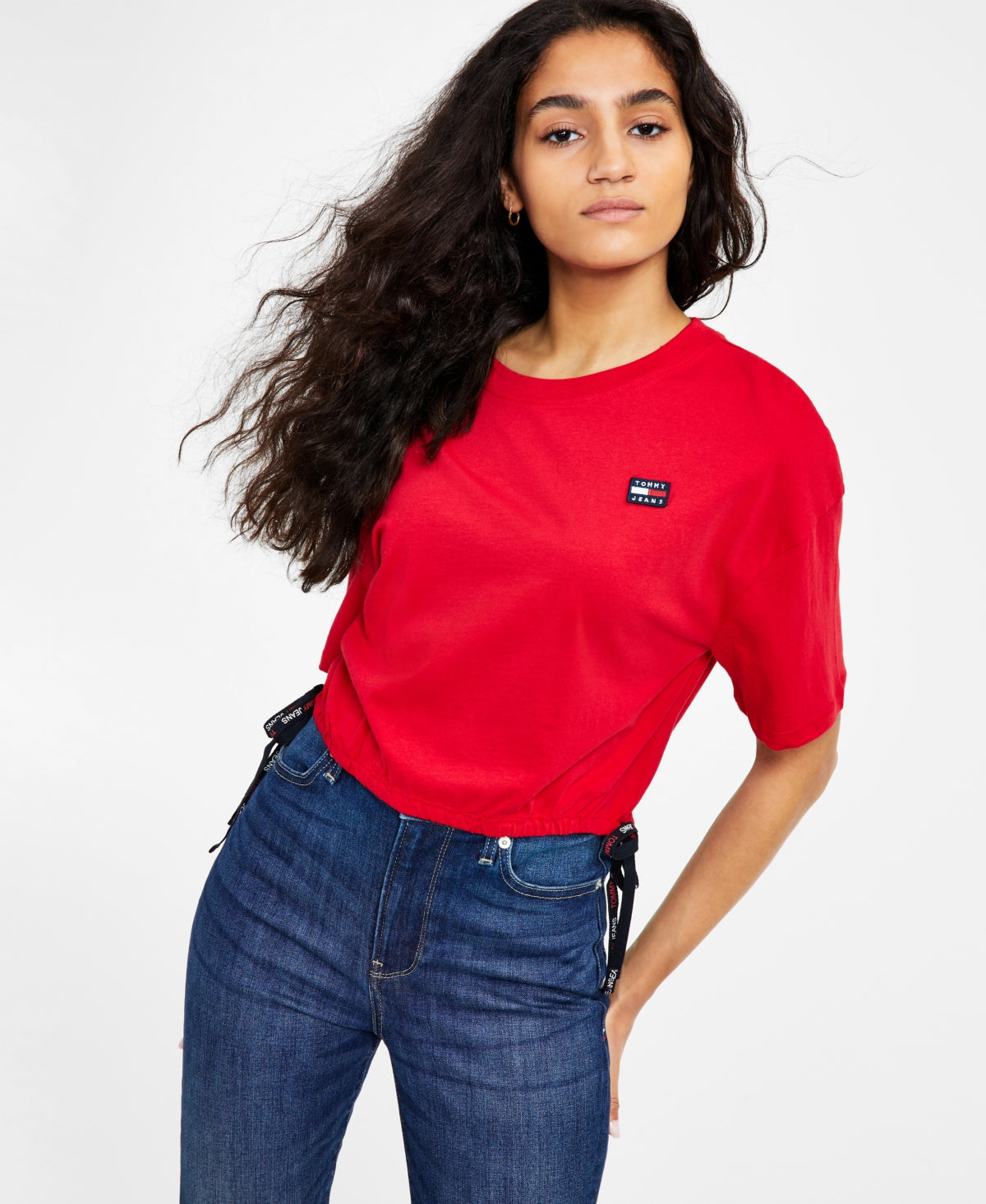 Tommy Jeans Women's Short Sleeve Cropped T-Shirt Red Size Large