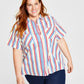 Tommy Hilfiger Women's Striped Camp Shirt Blue Size 1X