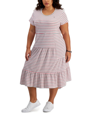 Tommy Hilfiger Women's Tiered Striped Midi Dress White Size 2X