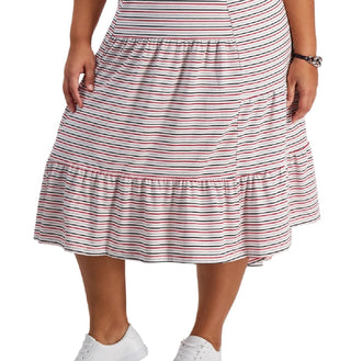 Tommy Hilfiger Women's Tiered Striped Midi Dress White Size 2X
