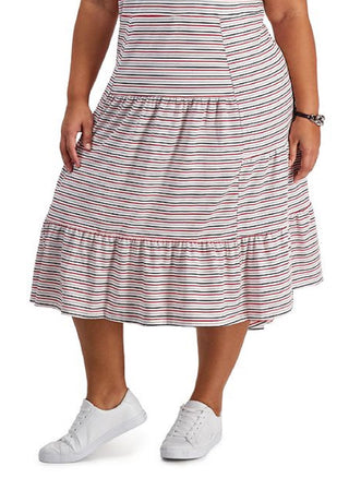 Tommy Hilfiger Women's Plus Tiered Striped Midi Dress Gray Size 1X