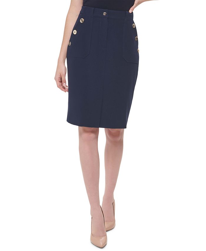 Tommy Hilfiger Women's Sailor Button Pencil Skirt Blue Size 14