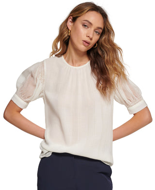 Tommy Hilfiger Women's Puff Sleeve Blouse White Size Large