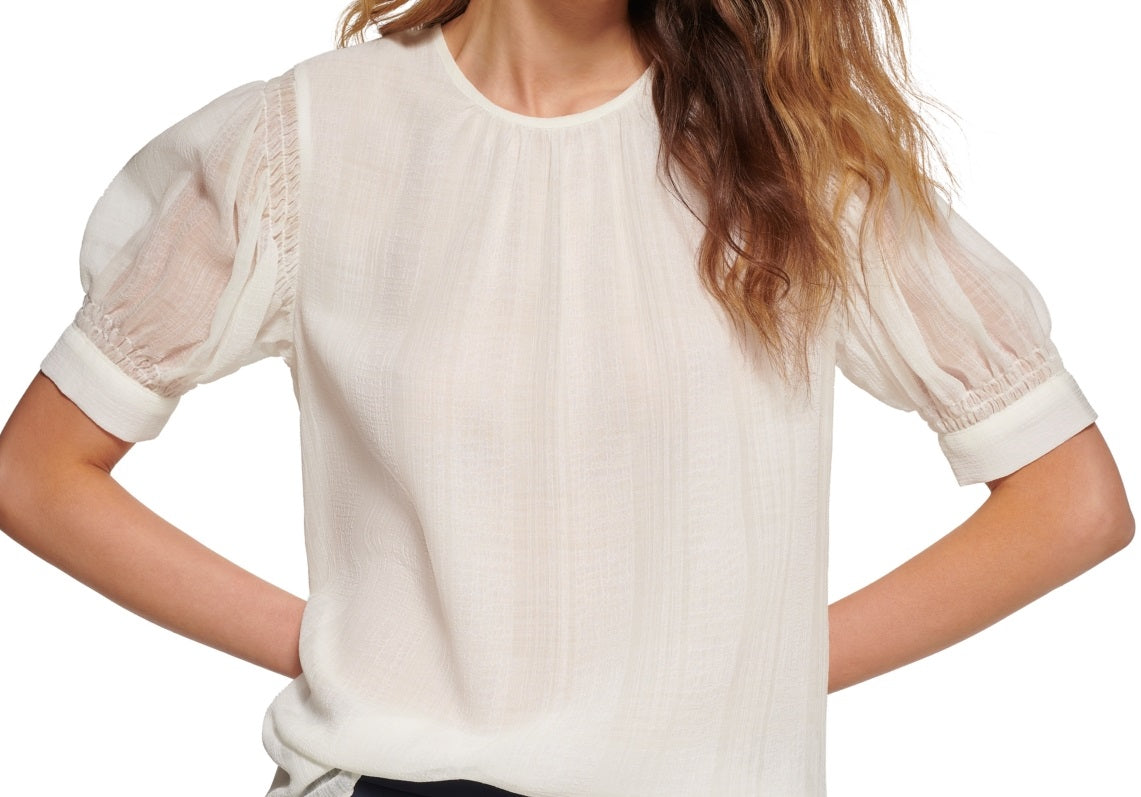 Tommy Hilfiger Women's Puff Sleeve Blouse White Size Large
