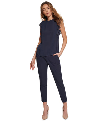 Tommy Hilfiger Women's Ruffled Sleeveless Blouse Blue Size X-Large