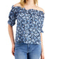 Tommy Hilfiger Women's Off The Shoulder Floral Print Top Blue Size Large