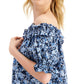 Tommy Hilfiger Women's Off The Shoulder Floral Print Top Blue Size Large