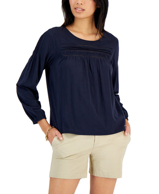 Tommy Hilfiger Women's Pintucked Top Blue Size Large