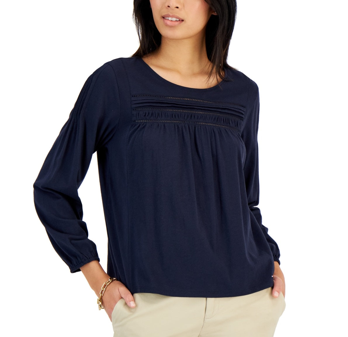 Tommy Hilfiger Women's Pintucked Top Blue Size Large