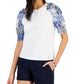 Tommy Hilfiger Women's Mixed Media Puff Sleeve Top White Size Large