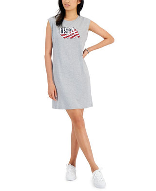 Tommy Hilfiger Women's Americana Graphic T Shirt Dress Gray Size Large