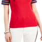 Tommy Hilfiger Women's Cotton Striped Sleeve T-Shirt Red Size X-Large
