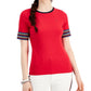 Tommy Hilfiger Women's Cotton Striped Sleeve T Shirt Red Size Medium