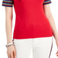 Tommy Hilfiger Women's Cotton Striped Sleeve T Shirt Red Size Medium