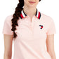 Tommy Hilfiger Women's Embroidered Heart Logo Polo Top Pink Size Small