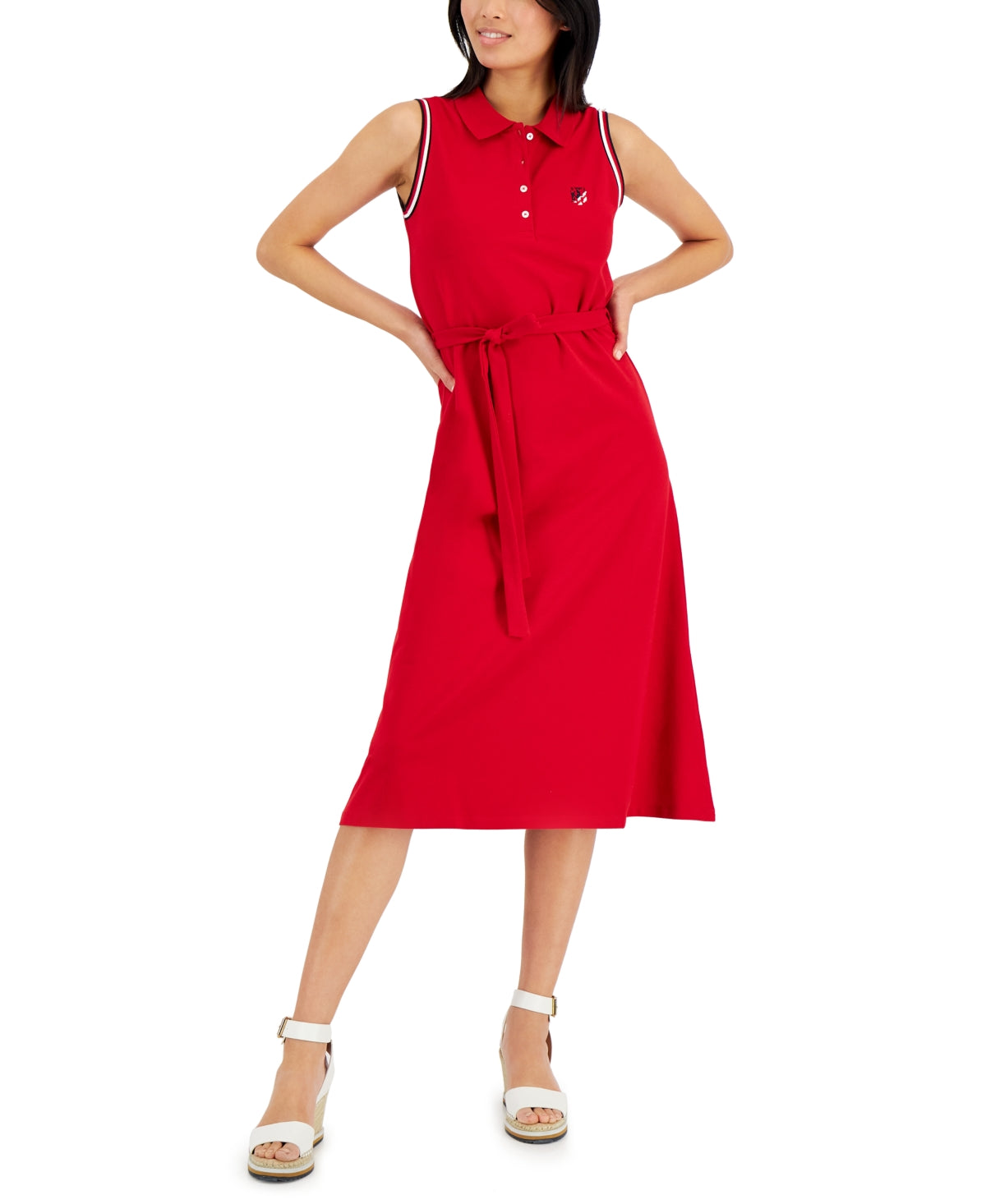 Tommy Hilfiger Women's Short Sleeve Flare Polo Dress Red Size Medium